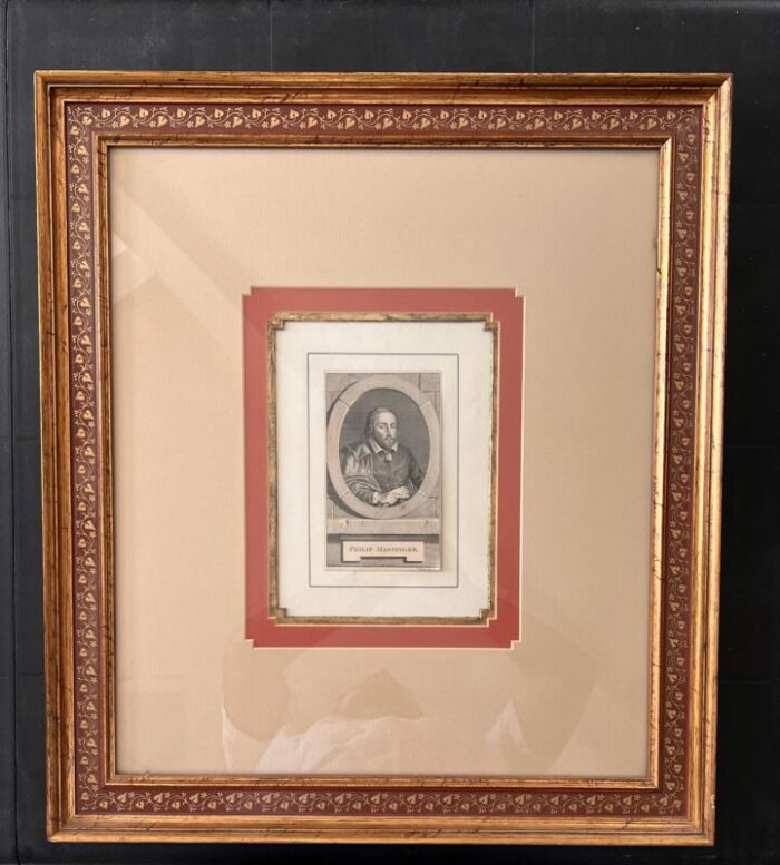 17th century engraving displayed in fine mated gilt and painted frame 7867