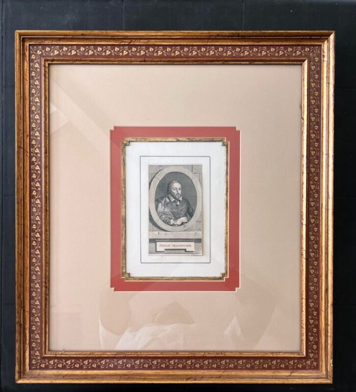 17th century engraving displayed in fine mated gilt and painted frame 9457