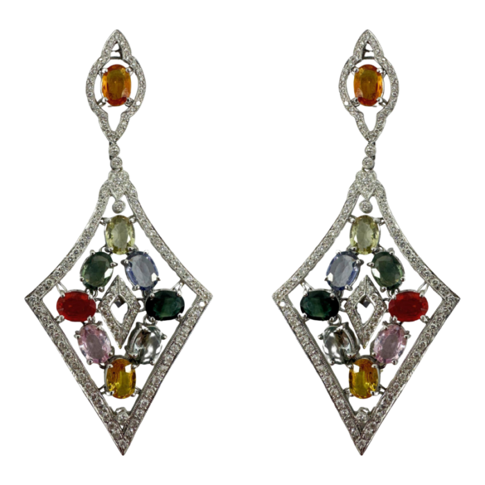 18k diamond and multicolor stone earrings 2 pieces 0927