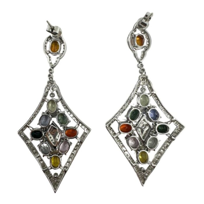 18k diamond and multicolor stone earrings 2 pieces 3613