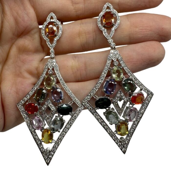 18k diamond and multicolor stone earrings 2 pieces 4103