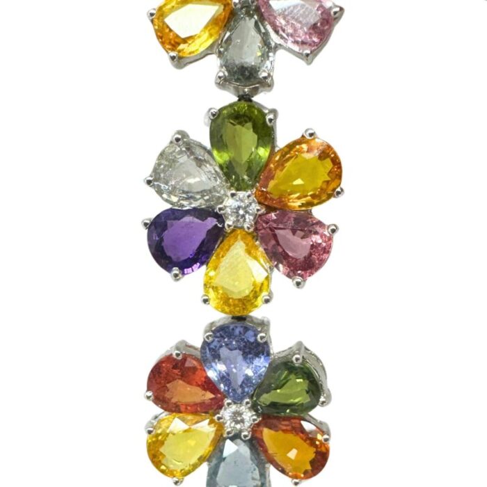 18k modern pear cut multicolor sapphire and diamond flower bracelet 0693