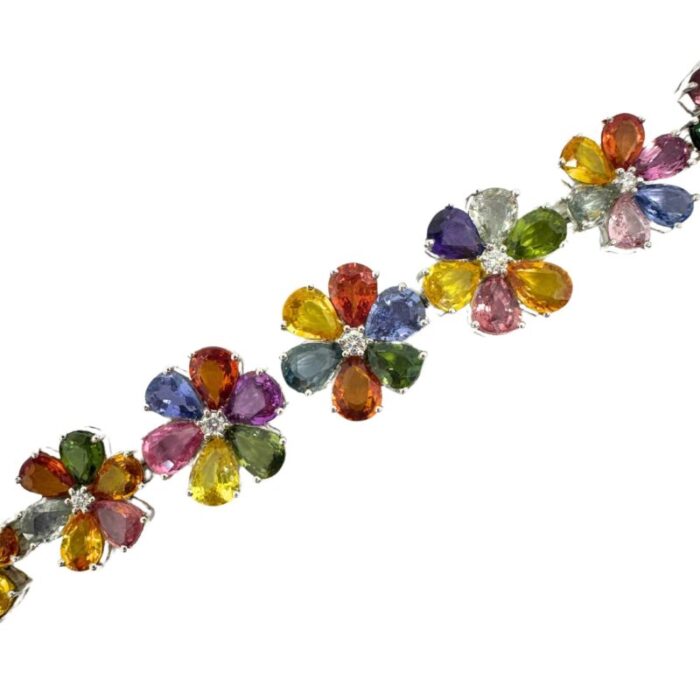 18k modern pear cut multicolor sapphire and diamond flower bracelet 1740