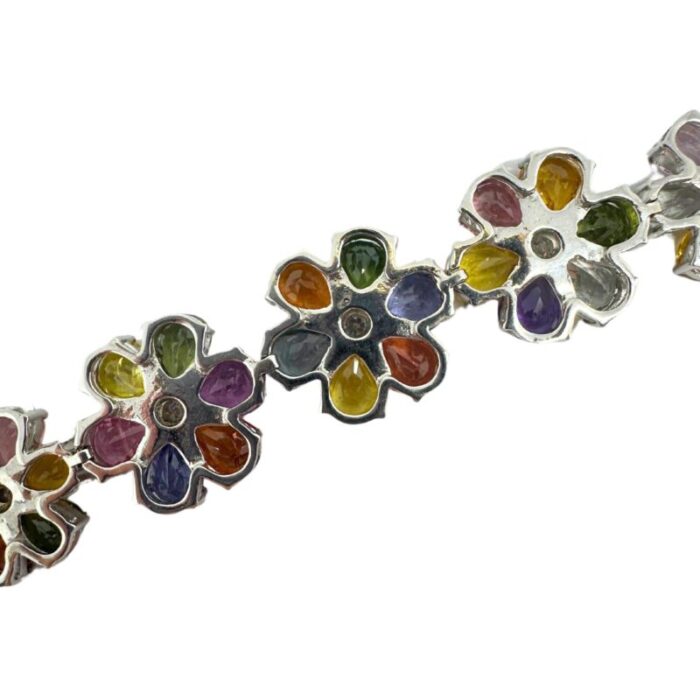 18k modern pear cut multicolor sapphire and diamond flower bracelet 3150