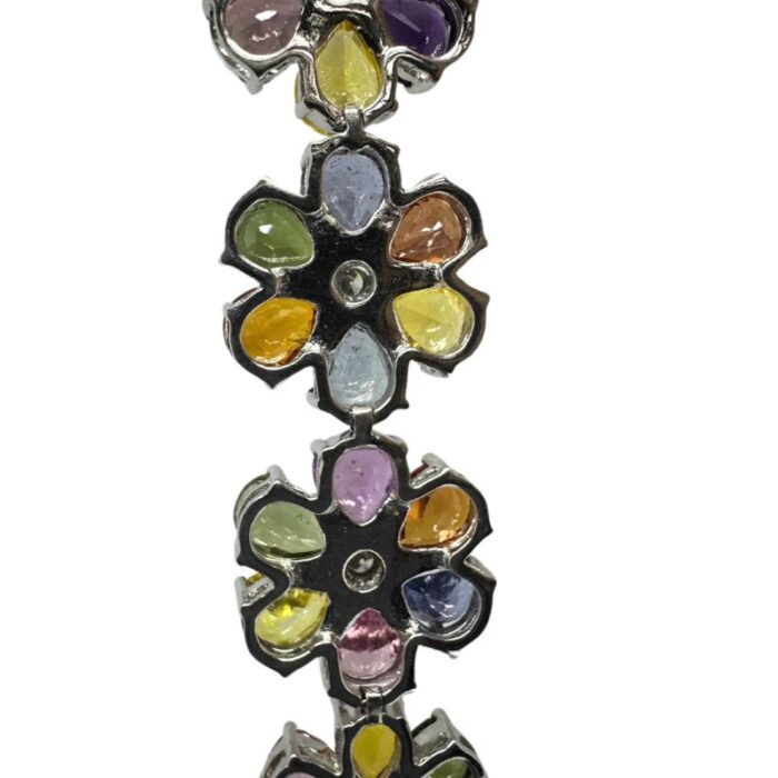 18k modern pear cut multicolor sapphire and diamond flower bracelet 6690