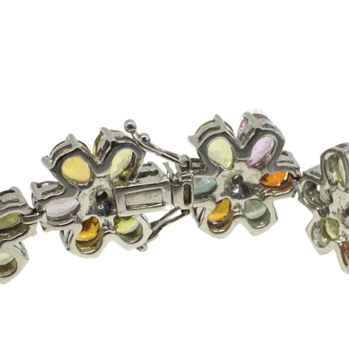 18k modern pear cut multicolor sapphire and diamond flower bracelet 6789