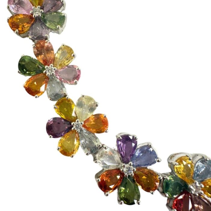 18k modern pear cut multicolor sapphire and diamond necklace 0164