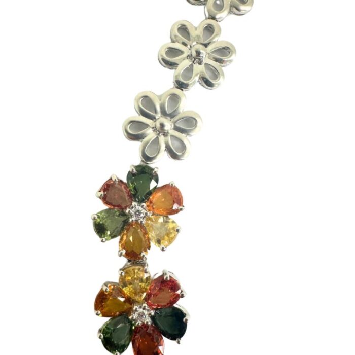 18k modern pear cut multicolor sapphire and diamond necklace 0910