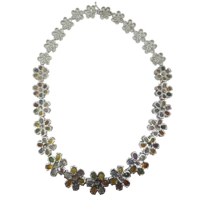 18k modern pear cut multicolor sapphire and diamond necklace 7312