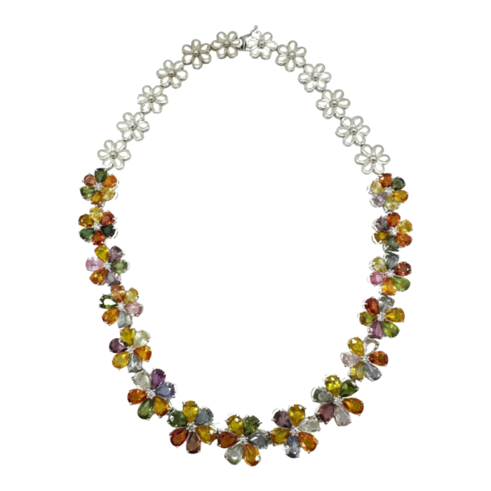 18k modern pear cut multicolor sapphire and diamond necklace 9784