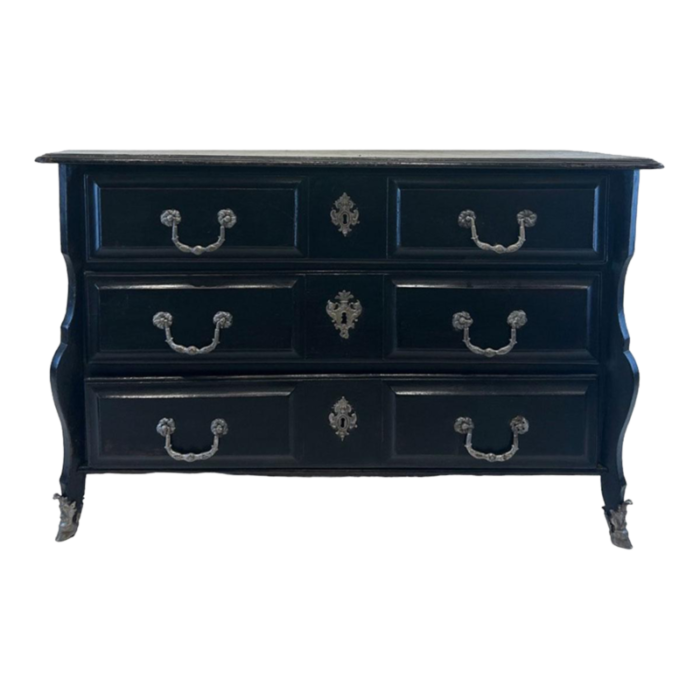 18th century black chest with silver pulls 9842