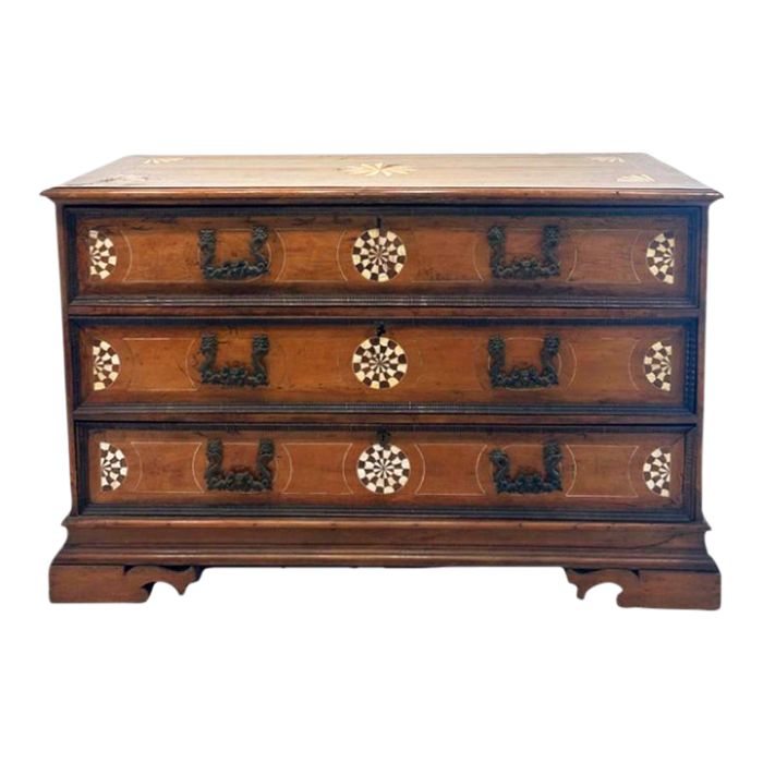 18th century italian walnut chest with bone inlay 1103