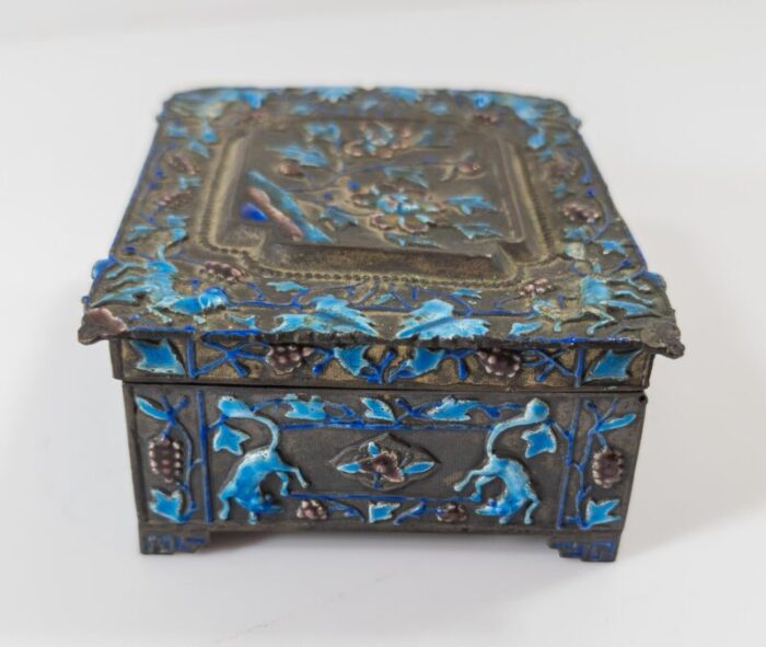 1920s chinese silverplate and enamel box and tray set 4769