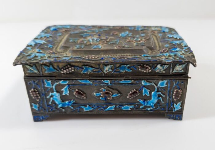 1920s chinese silverplate and enamel box and tray set 5937