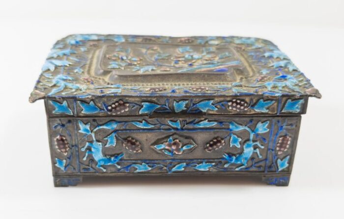 1920s chinese silverplate and enamel box and tray set 7250