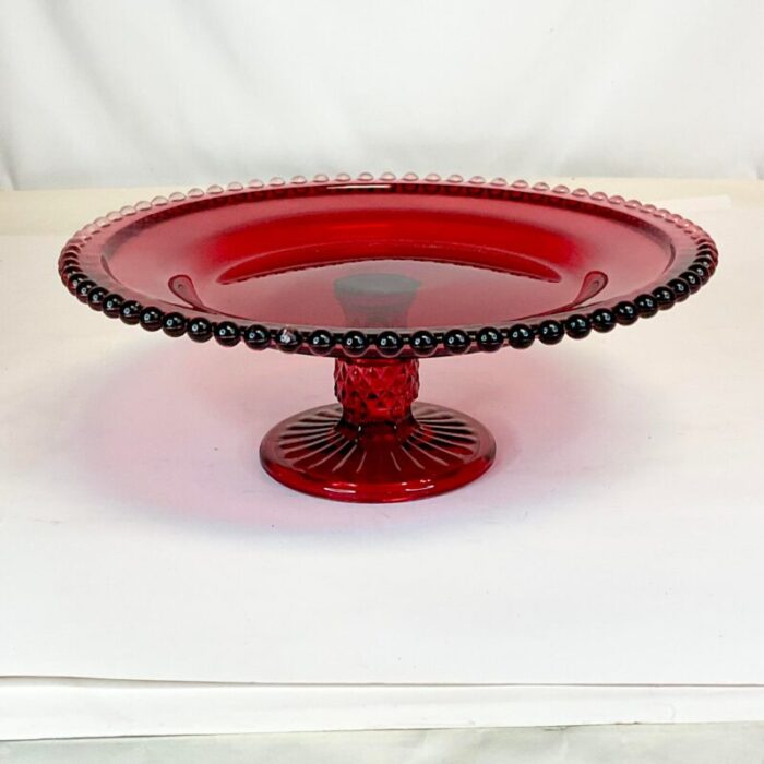 1940s art deco indiana glass co pressed glass cake stand ruby red 1035