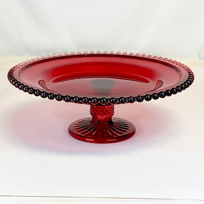 1940s art deco indiana glass co pressed glass cake stand ruby red 3084