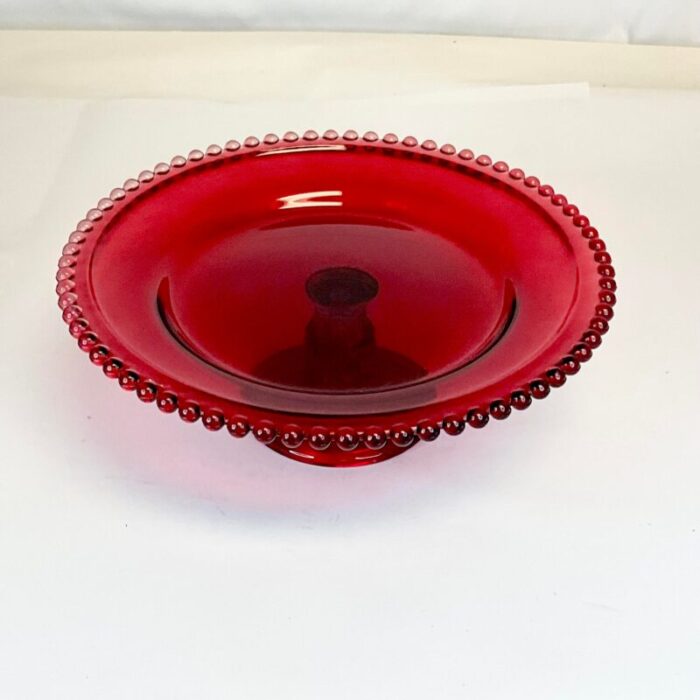 1940s art deco indiana glass co pressed glass cake stand ruby red 3722