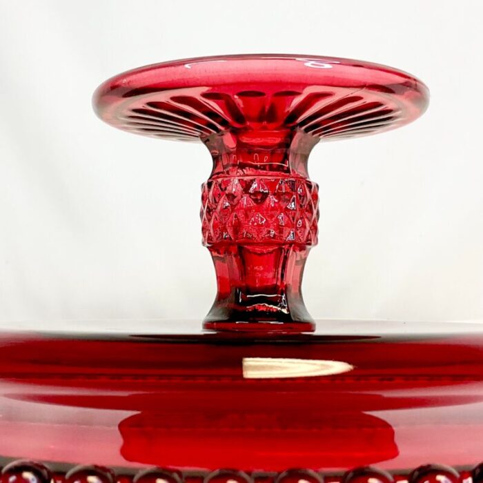 1940s art deco indiana glass co pressed glass cake stand ruby red 3817