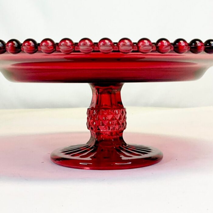 1940s art deco indiana glass co pressed glass cake stand ruby red 4671