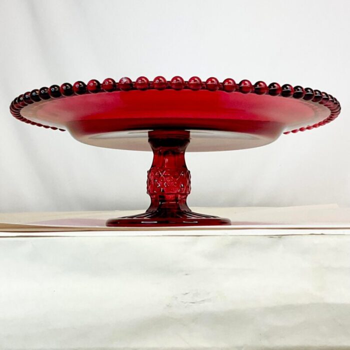 1940s art deco indiana glass co pressed glass cake stand ruby red 9197