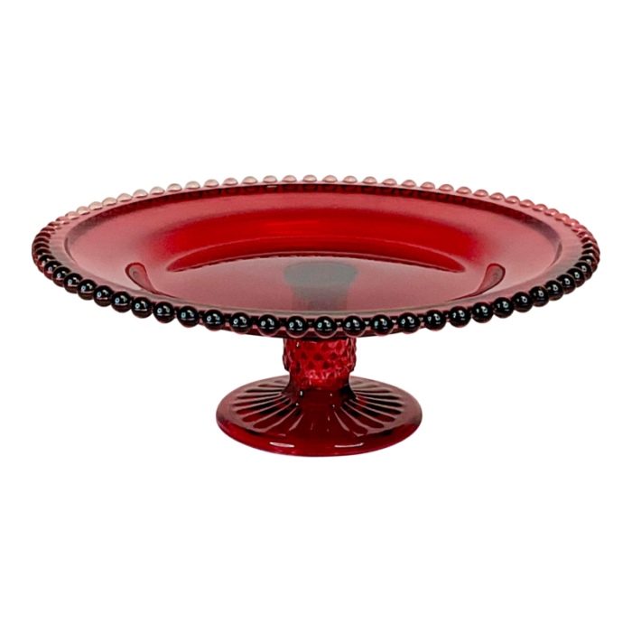 1940s art deco indiana glass co pressed glass cake stand ruby red 9693