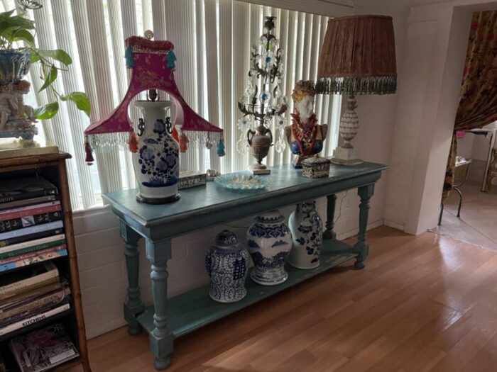 1940s vintage french turquoise console table 6693