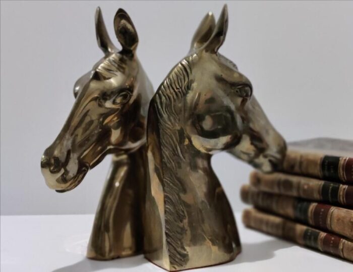 1950s sculptural brass horse head bookends a pair 6208