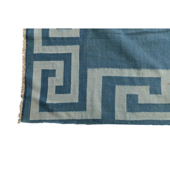 1950s vintage dhurrie flat weave in blue with geometric patterns by rug and kilim 3343