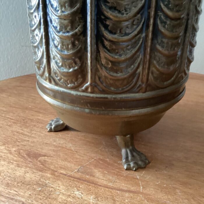 1950s vintage english repousse brass footed cachepot planter 6497