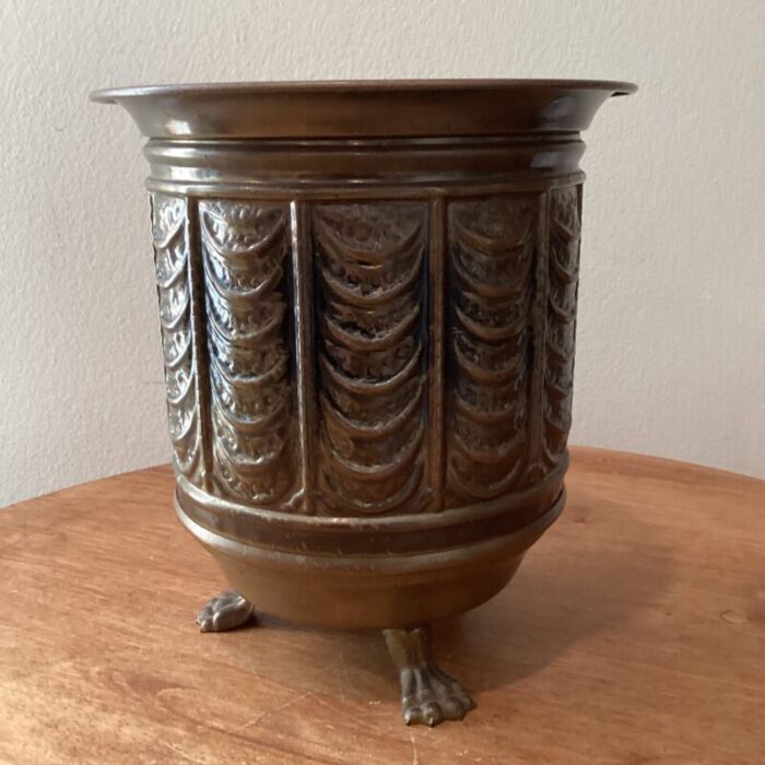 1950s vintage english repousse brass footed cachepot planter 7542