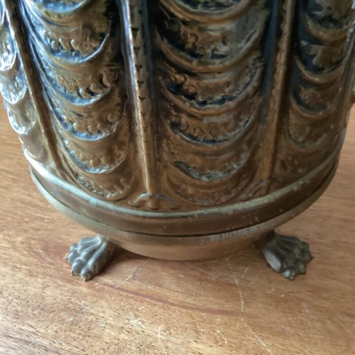 1950s vintage english repousse brass footed cachepot planter 8735