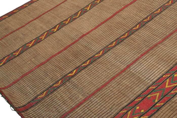 1950s vintage moroccan tuareg mat in beige and red stripes from rug and kilim 0614