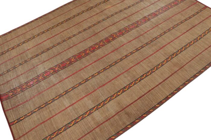 1950s vintage moroccan tuareg mat in beige and red stripes from rug and kilim 9306