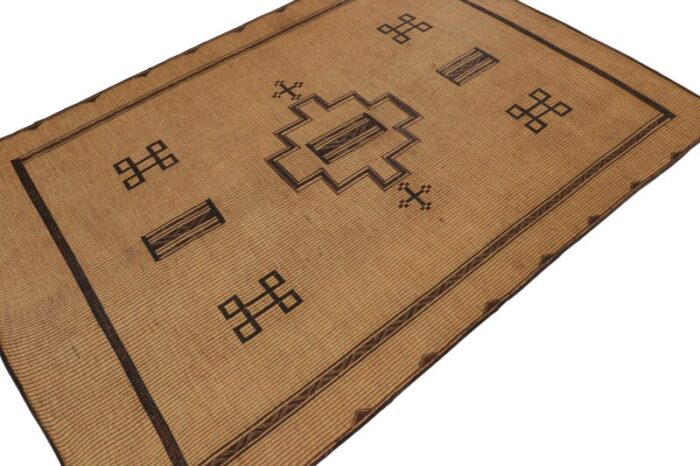 1950s vintage moroccan tuareg mat in beige with black medallions from rug and kilim 0028