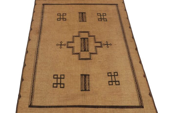 1950s vintage moroccan tuareg mat in beige with black medallions from rug and kilim 6377