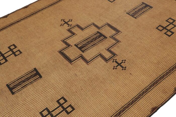 1950s vintage moroccan tuareg mat in beige with black medallions from rug and kilim 7304