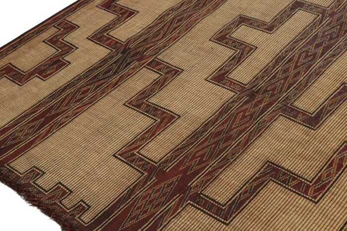 1950s vintage moroccan tuareg mat in beige with geometric patterns from rug and kilim 7077