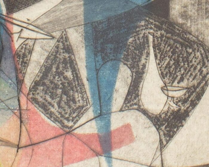 1955 abstract aquatint of two figures signed by rhoda goldfinger 8880