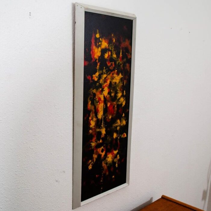 1960s mid century modern original art abstract expressionism painting black yellow mcm framed 1502