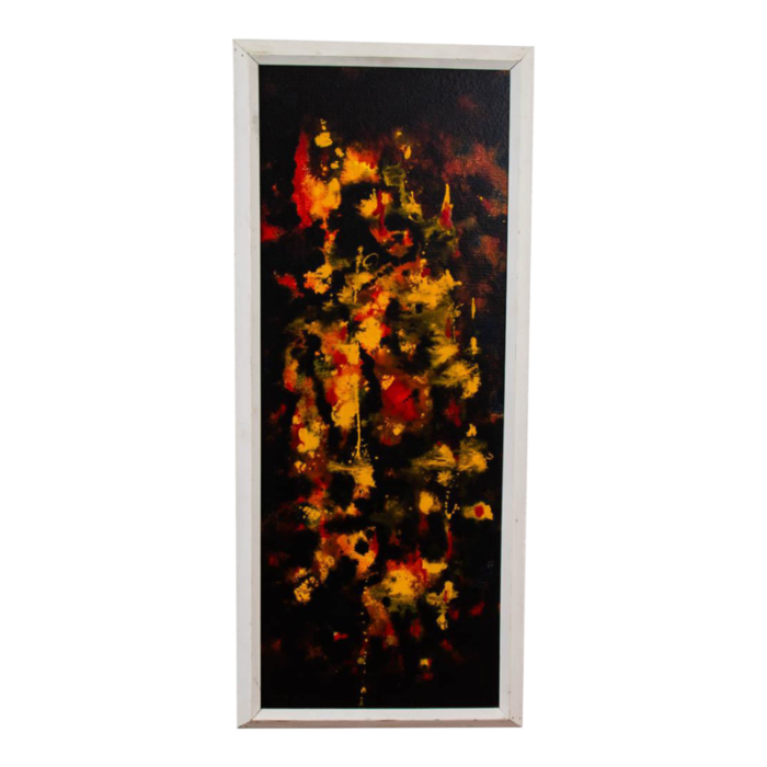 1960s mid century modern original art abstract expressionism painting black yellow mcm framed 1992