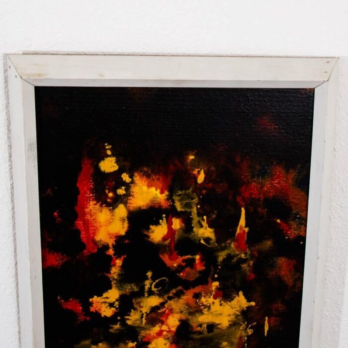 1960s mid century modern original art abstract expressionism painting black yellow mcm framed 3244