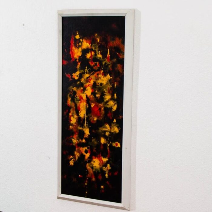 1960s mid century modern original art abstract expressionism painting black yellow mcm framed 4192