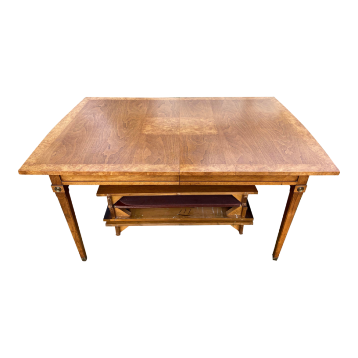 1960s mid century rare walnut and burl wood dining table with 3 extensions and neo classical legs 8092