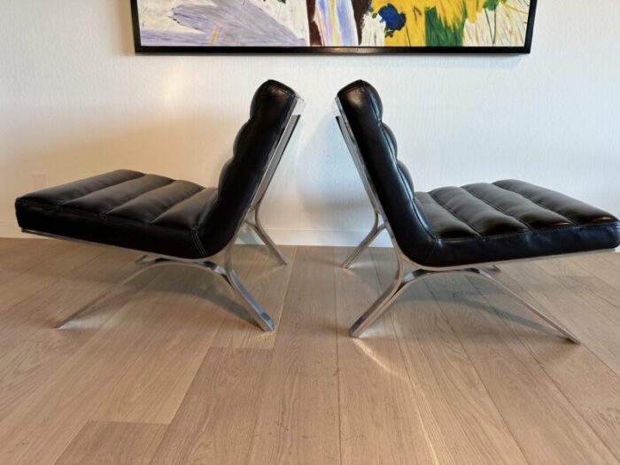 1960s pair of modern vintage leather and chrome lounge chairs 0028