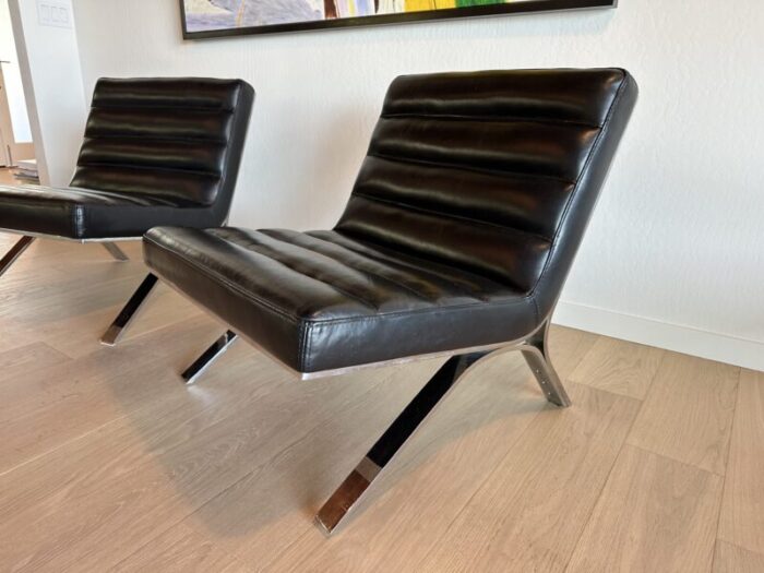 1960s pair of modern vintage leather and chrome lounge chairs 5519