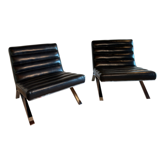 1960s pair of modern vintage leather and chrome lounge chairs 5675