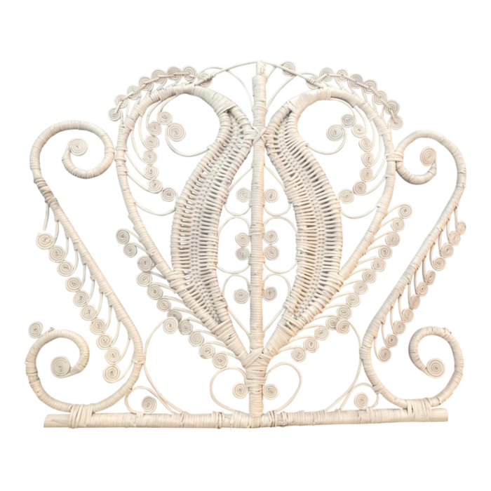 1960s vintage wicker rattan headboard with scroll bohemian design 2284