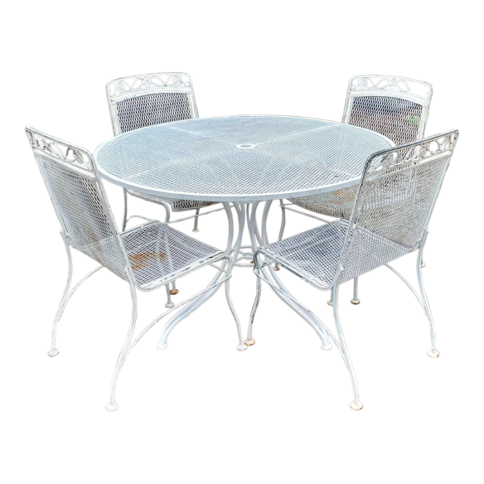 1960s white salterini mt vernon wrought iron attributed dining table and 4 chairs 4221