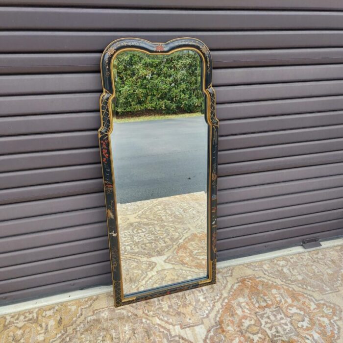 1970s chinoiserie vertical black gold and red mirror 0281